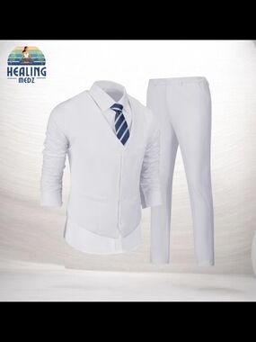 Men's White Small Suits 2 Pieces, Vest Pants Set for Men, V-Neck Slim Fit